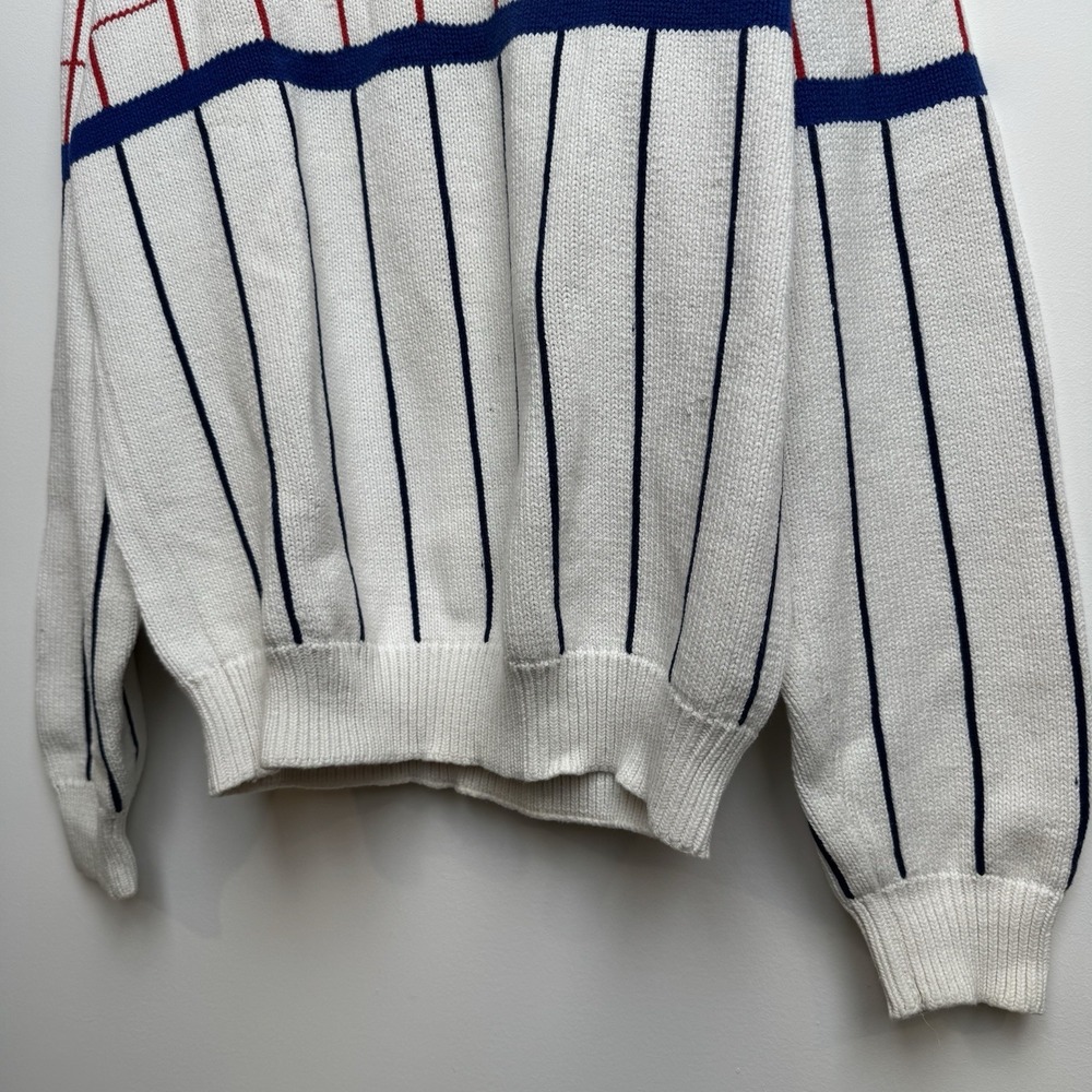 VTG Competitive Edge Neiman Marcus Large Knit Sweater Henley Cotton White Grid - Picture 5 of 13